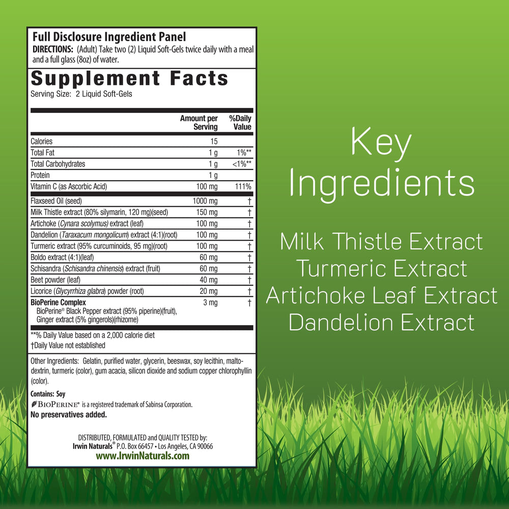 Irwin Naturals Milk Thistle Liver Detox bottle back label showing supplement details