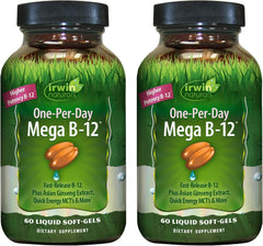 Irwin Naturals One-Per-Day Mega B-12 bottle for daily energy support.