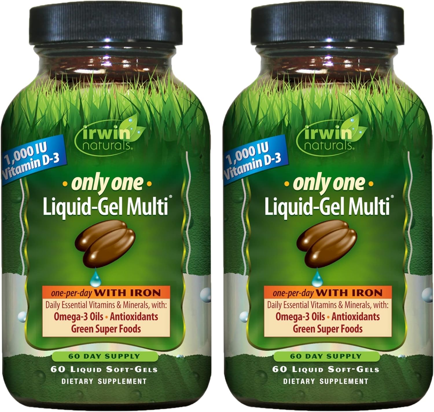 Irwin Naturals Only One Liquid-Gel Multi with Iron bottle front view for daily nutrition