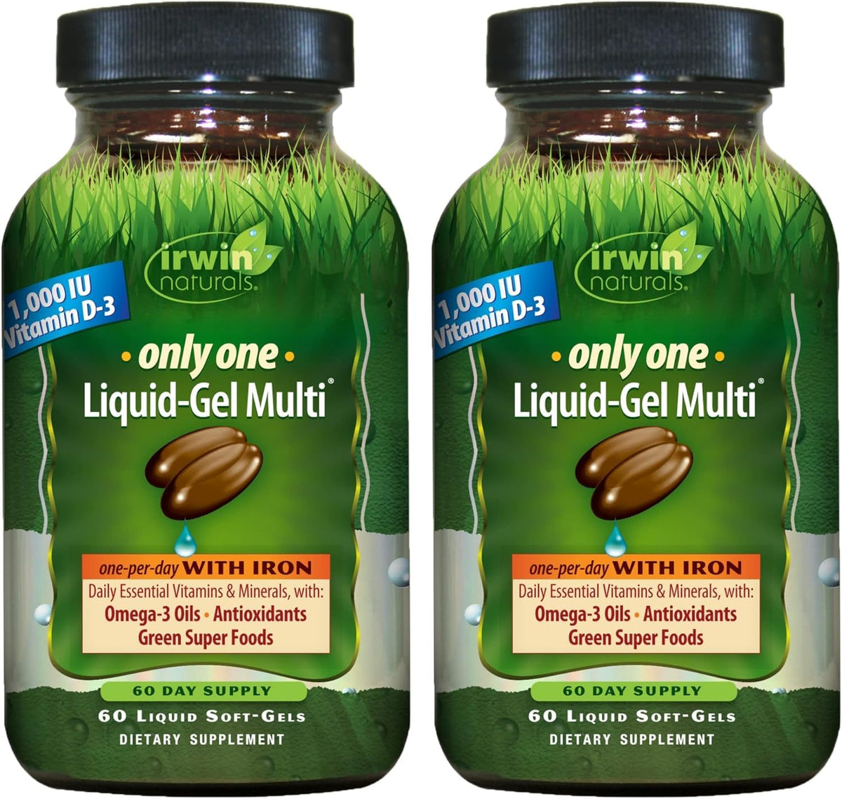 Irwin Naturals Only One Liquid-Gel Multi with Iron bottle front view for daily nutrition