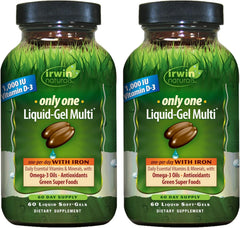 Irwin Naturals Only One Liquid-Gel Multi with Iron bottle front view for daily nutrition