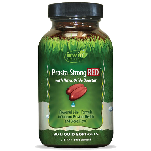 Irwin Naturals Prosta-Strong RED bottle front showing prostate support focus