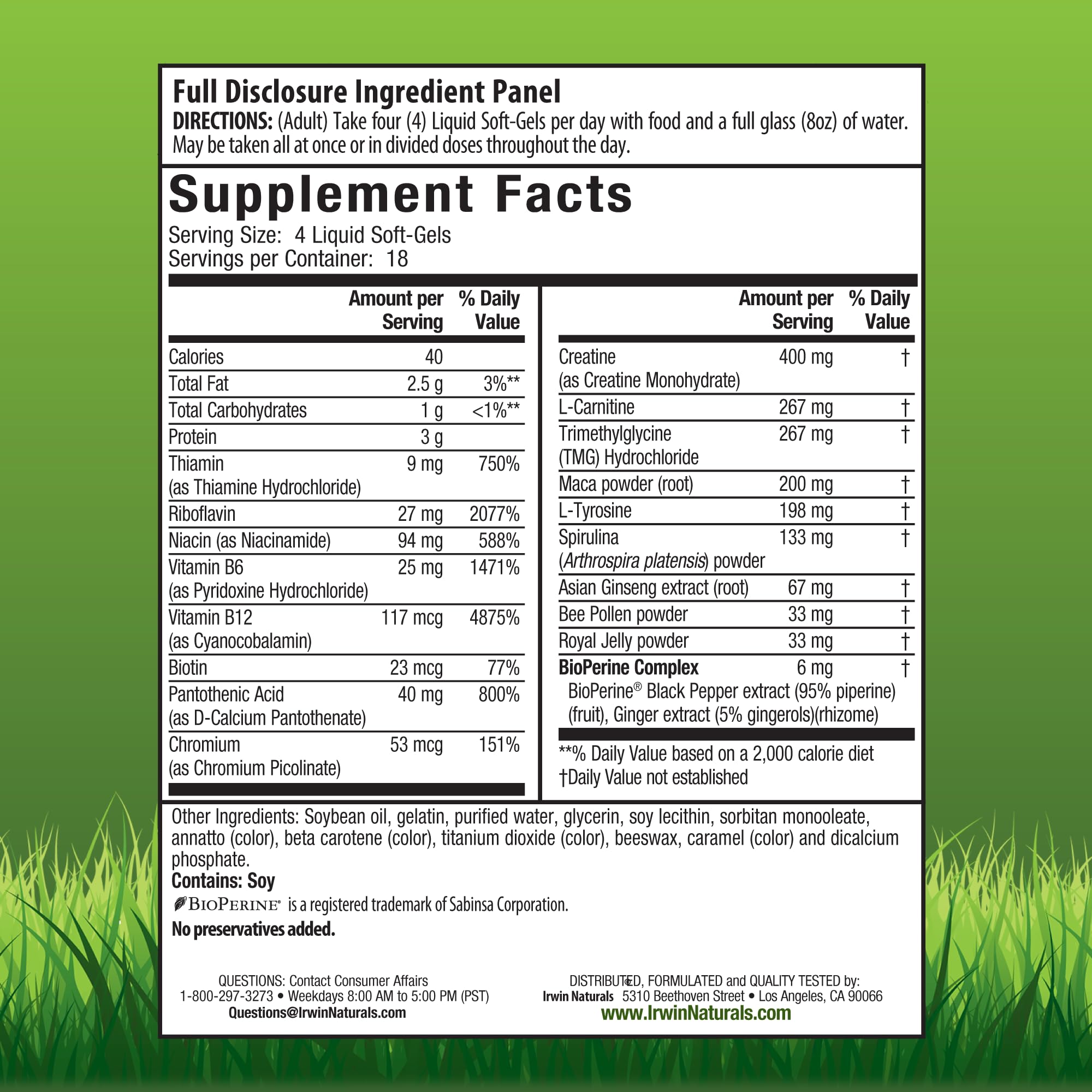 Irwin Naturals Triple Boost Energy softgels close-up showing compact capsules for daily energy.