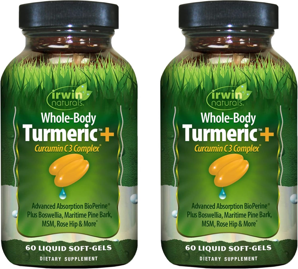 Irwin Naturals Whole Body Turmeric soft-gels bottle for daily wellness routine.