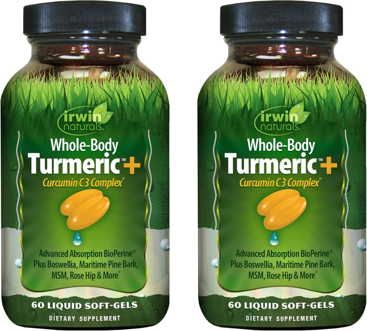 Irwin Naturals Whole Body Turmeric soft-gels bottle for daily wellness routine.
