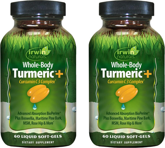 Irwin Naturals Whole Body Turmeric soft-gels bottle for daily wellness routine.
