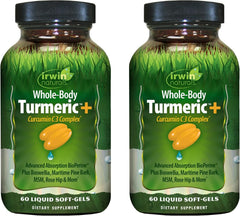 Irwin Naturals Whole Body Turmeric soft-gels bottle for daily wellness routine.