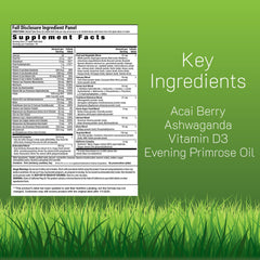 Product label highlights 70+ nutrients across 12 categories