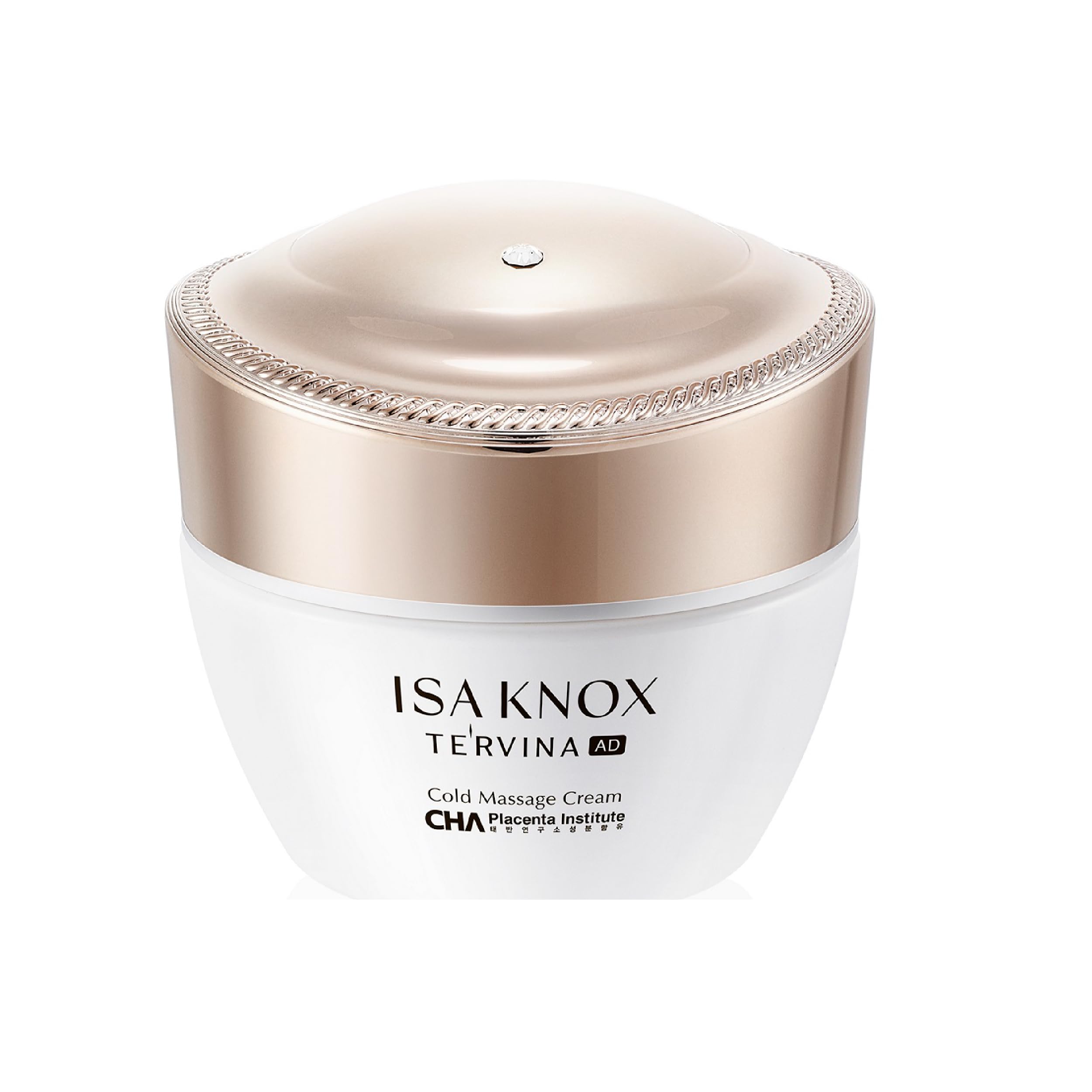 ISA KNOX Tervina Cold Massage Cream jar shows creamy texture for gentle exfoliation.