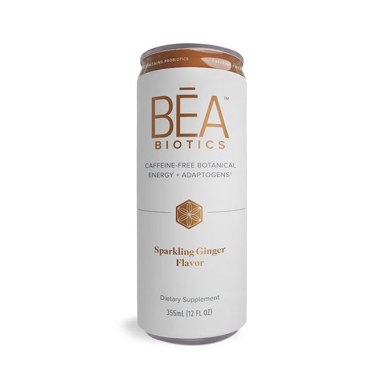 Isagenix BEA Biotics ginger sparkling bottle highlighting digestive wellness