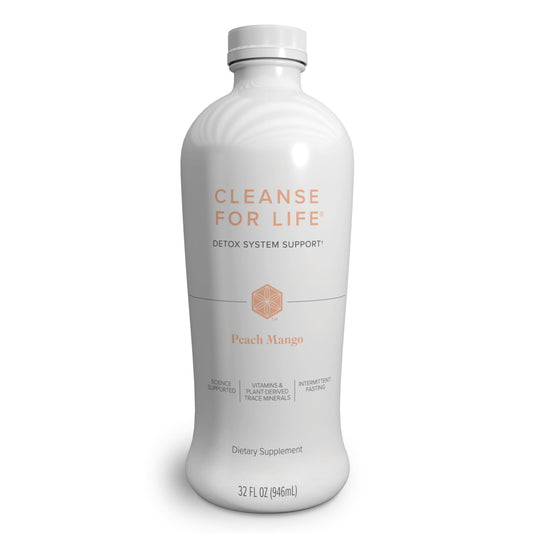 Isagenix Cleanse for Life peach mango in a glass, a refreshing metabolism-support drink.
