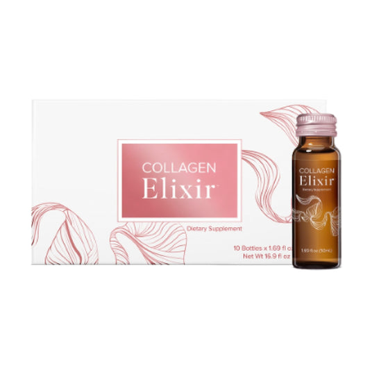 Isagenix Collagen Elixir bottle front view supporting youthful skin with marine peptides.