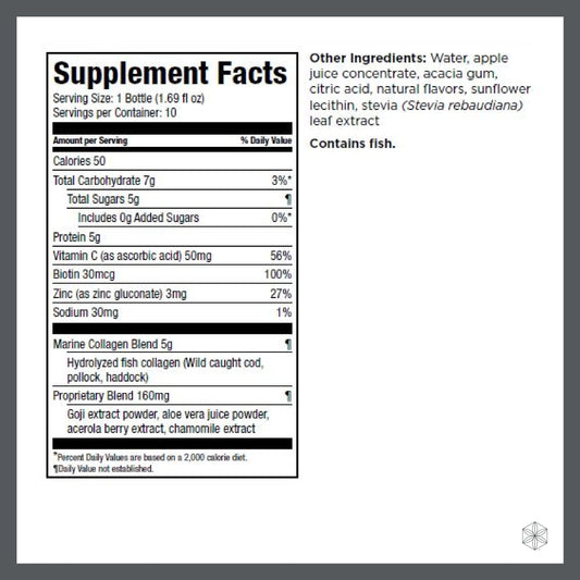 Isagenix Collagen Elixir bottle side view highlighting convenient 50 mL container.