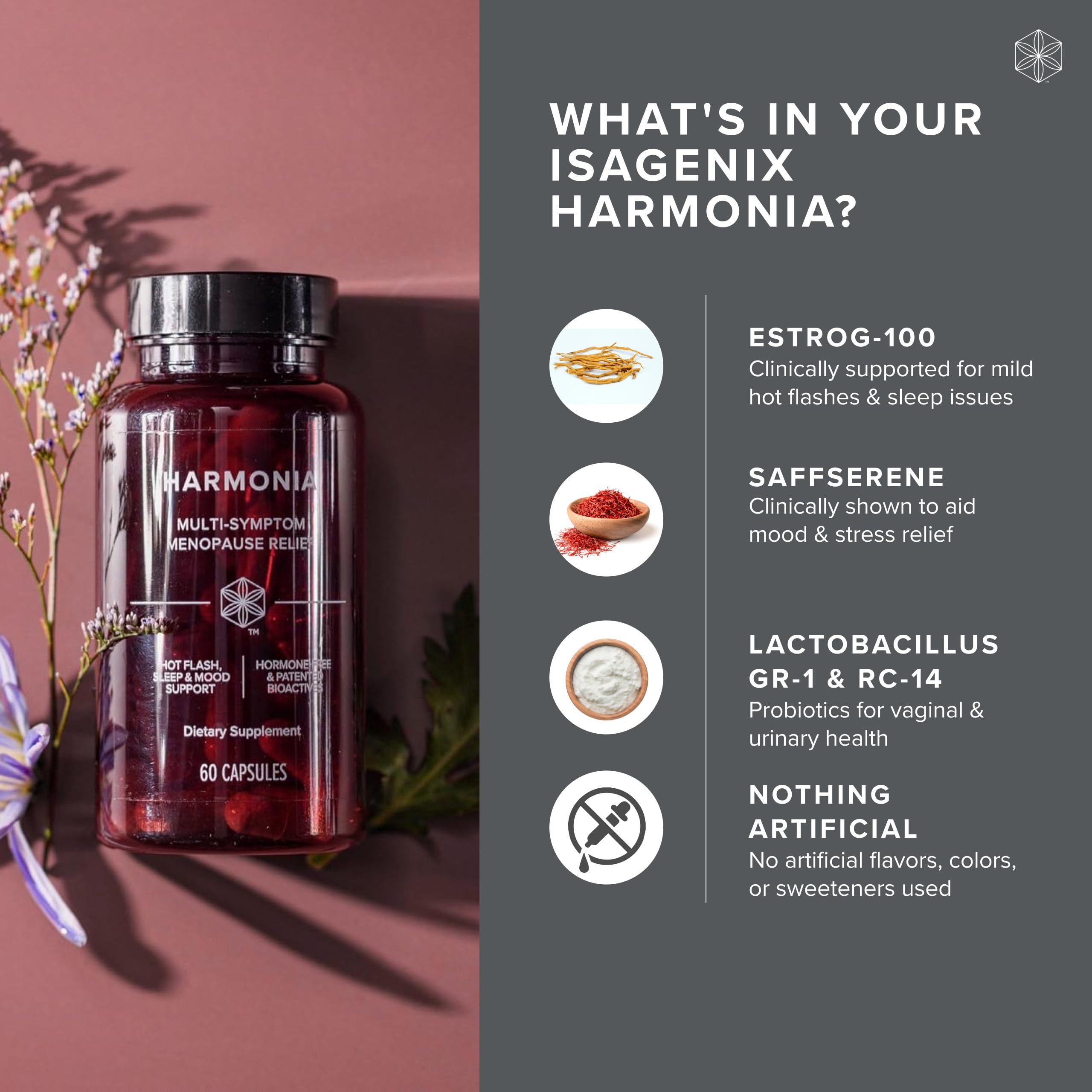 Label details emphasize EstroG-100 blend and Korean botanicals for gentle relief