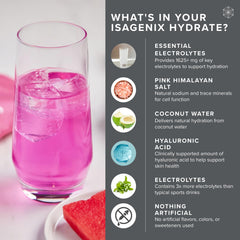 Isagenix Hydrate hyaluronic acid powder for skin moisture support.