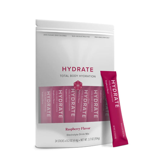 Isagenix Hydrate orange packet ready to dissolve for electrolyte support during workouts