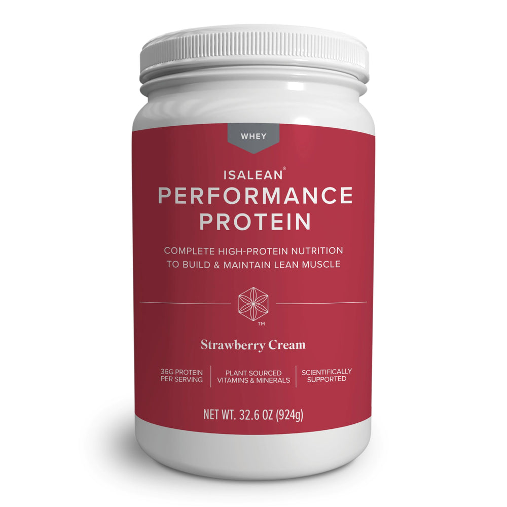 Isagenix IsaLean Performance Protein Shake canister front view, protein-packed meal replacement