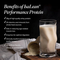 Isagenix IsaLean packaging shows digestive enzymes and fiber for fullness