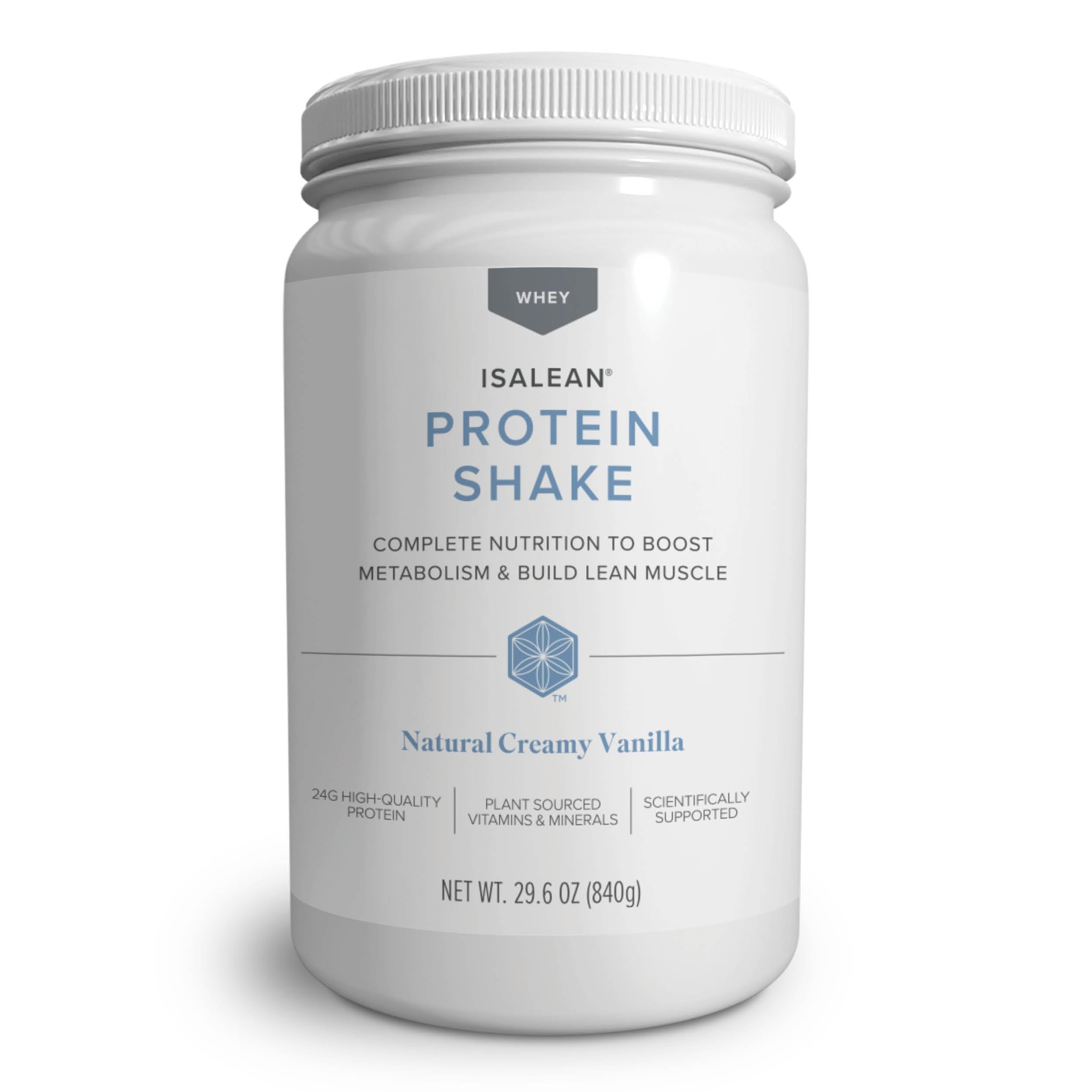 Isagenix IsaLean Protein Shake creamy-vanilla shows a convenient meal replacement for balanced meals
