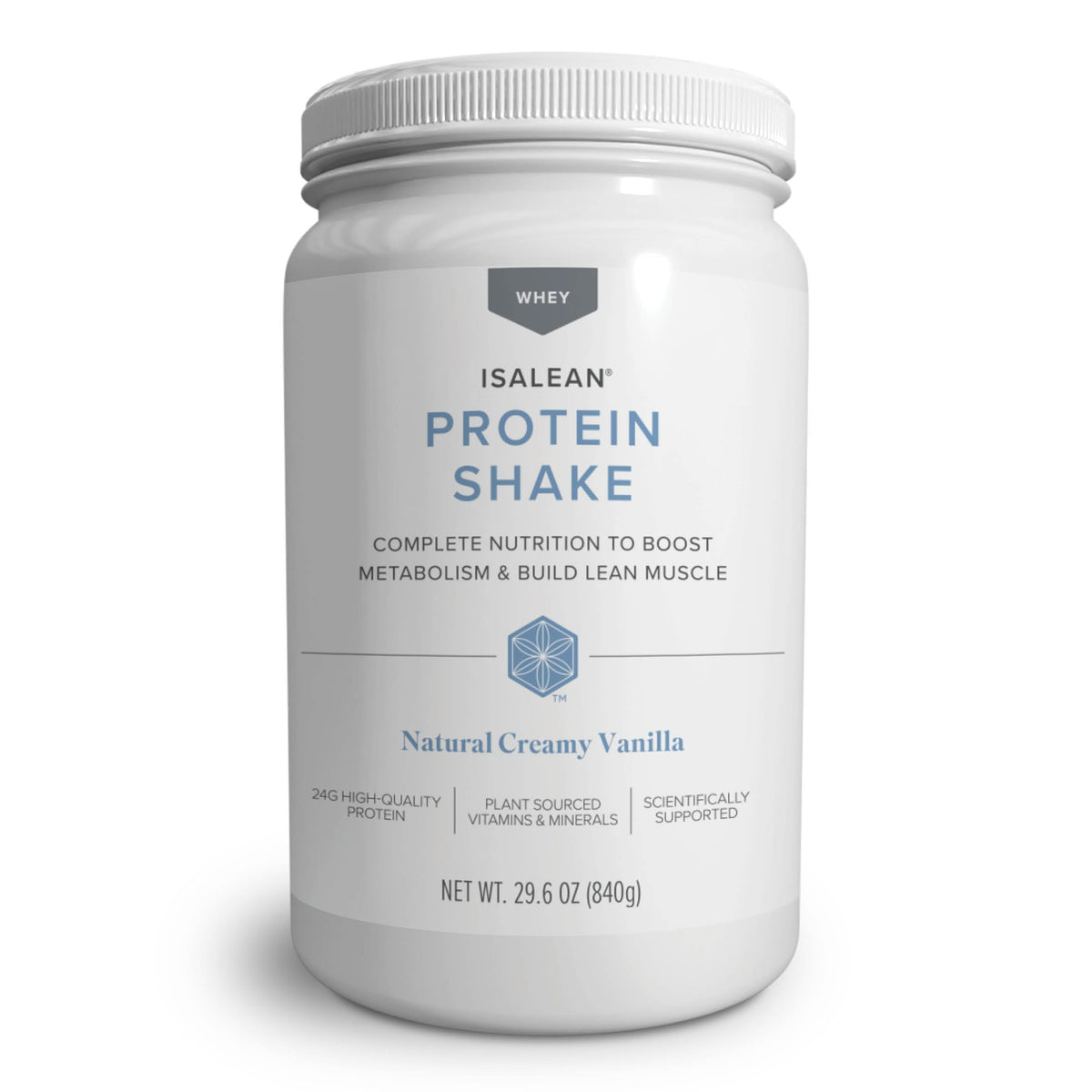 Isagenix IsaLean Protein Shake creamy-vanilla shows a convenient meal replacement for balanced meals