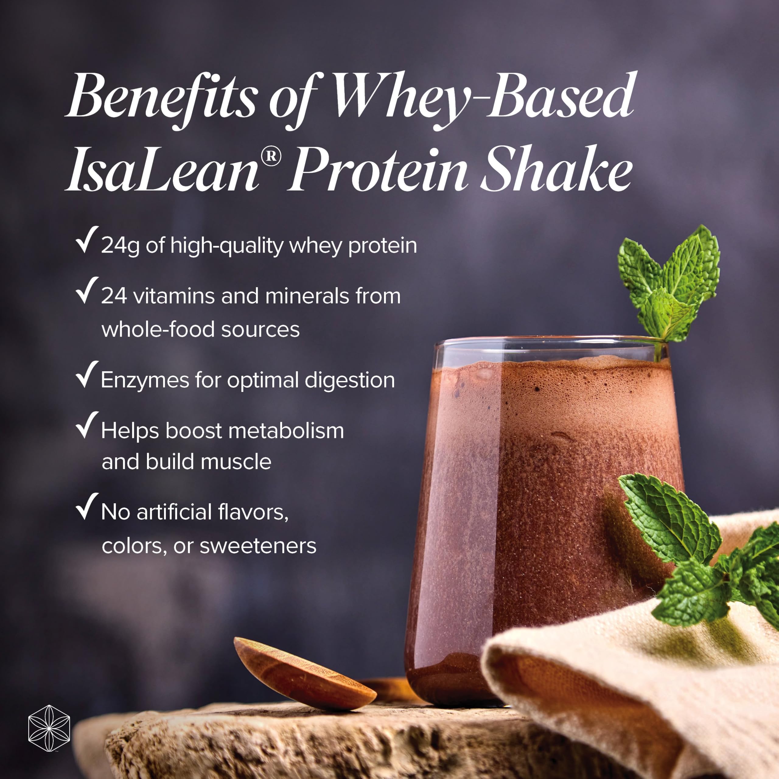 Isagenix IsaLean Shake 24 vitamins and minerals label offers balanced nutrition
