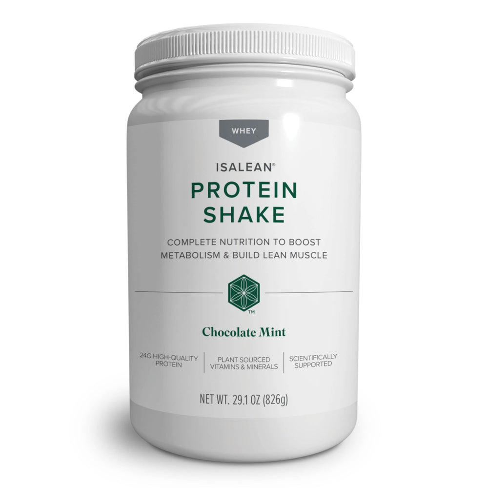 Isagenix IsaLean Shake bottle in chocolate mint flavor supporting lean muscle