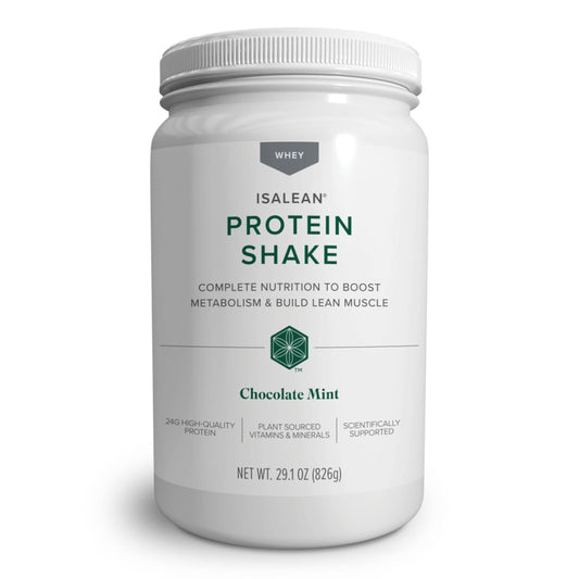 Isagenix IsaLean Shake bottle in chocolate mint flavor supporting lean muscle
