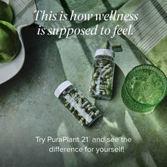 Isagenix PuraPlant21 label shows GMP-tested and vegan certification.