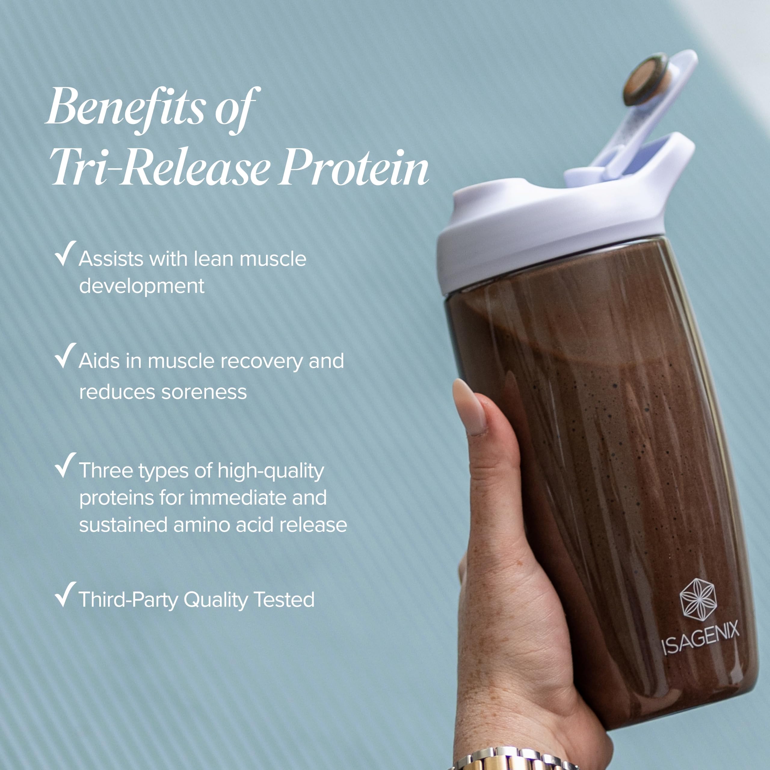 Isagenix Tri-Release Protein canister 19.3 oz ready for training days.