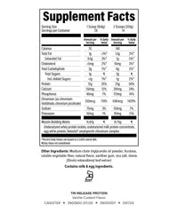 Serving scoop of Isagenix Tri-Release Vanilla Custard powder showing 25g protein per serving