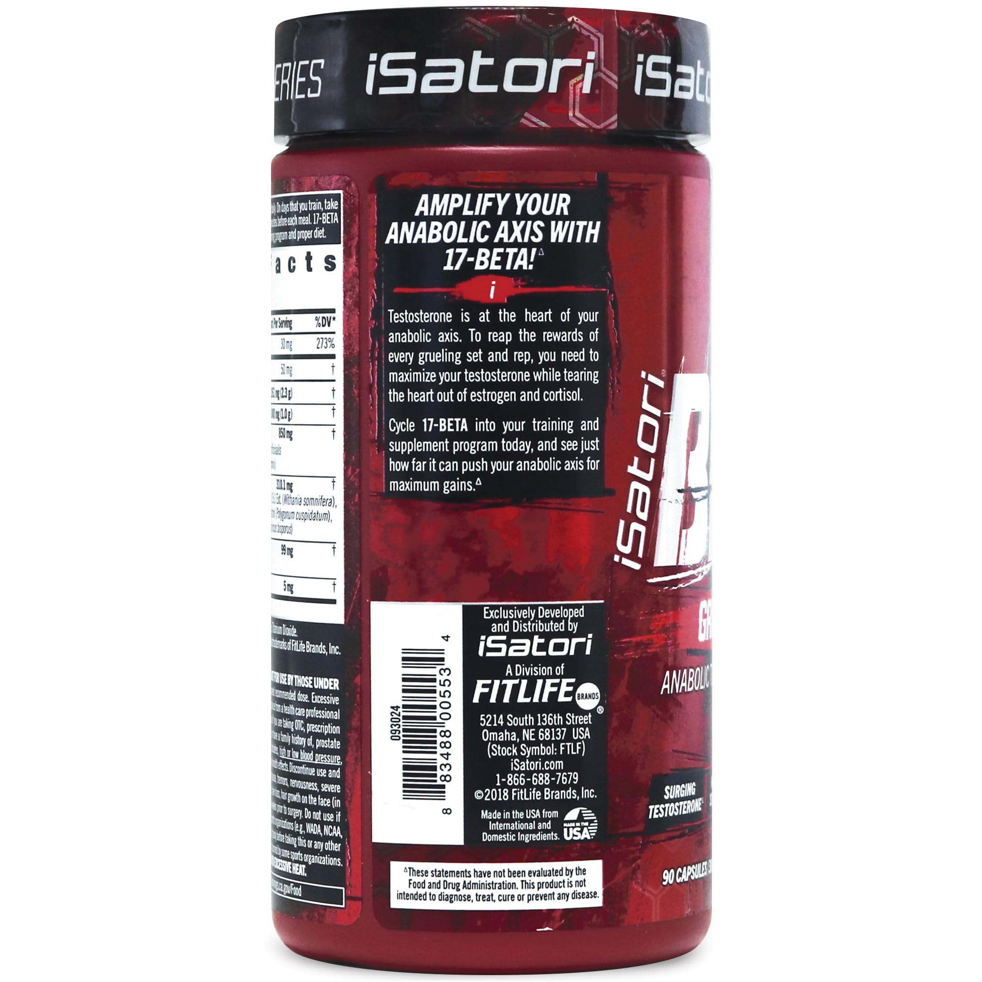 iSatori 17-Beta label ingredients panel emphasizes fenugreek and DHEA for potential muscle benefits
