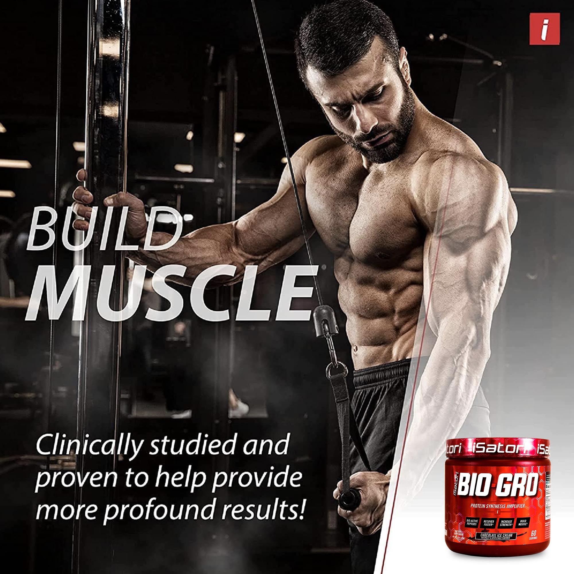iSatori BIO-GRO bio-active peptides close-up highlighting muscle growth support