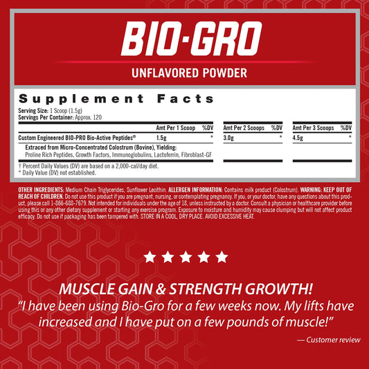 iSatori BIO-GRO powder scoop illustrating easy dosing for protein synthesis support