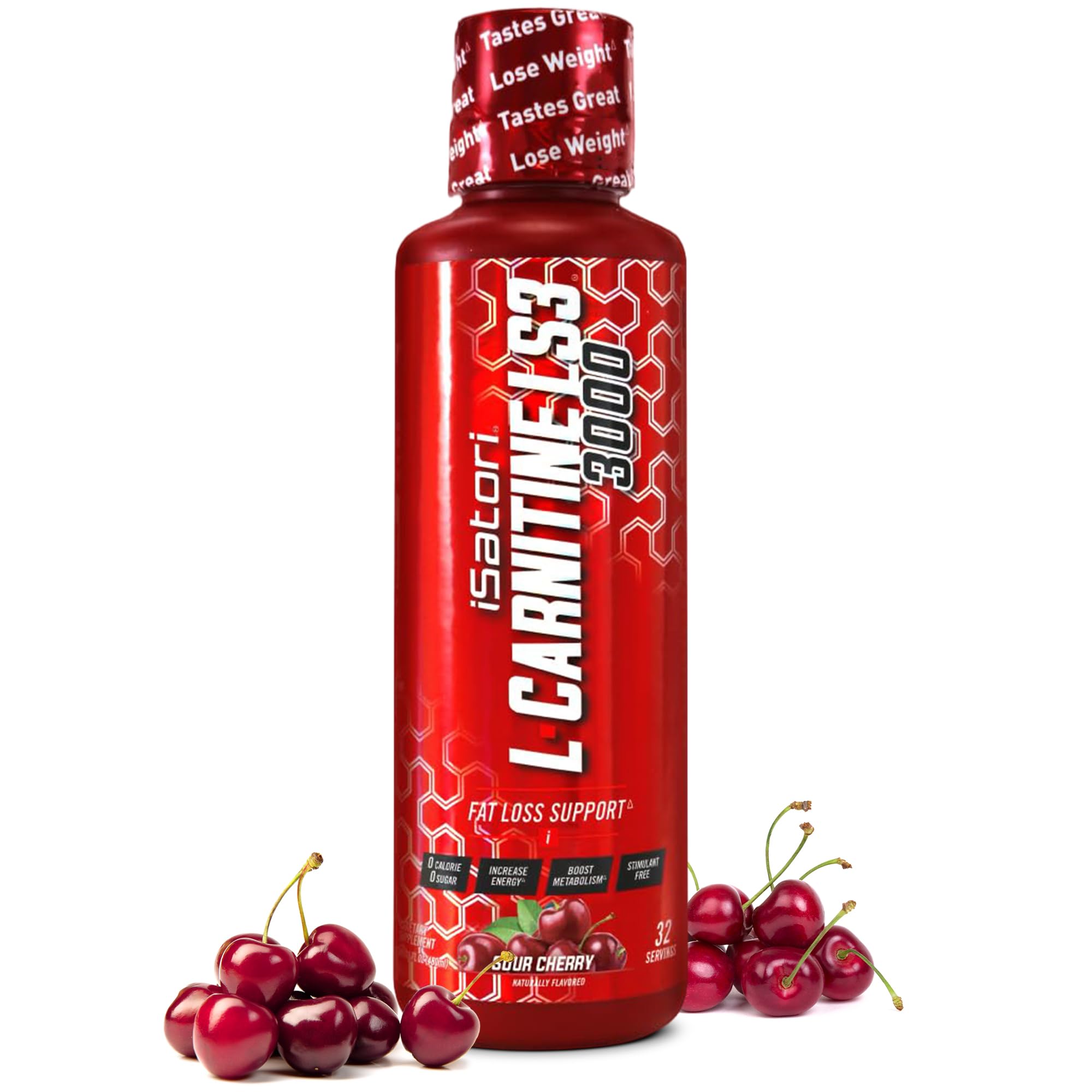 isatori L-Carnitine LS3 3000 bottle with sour cherry flavor offering clean energy support