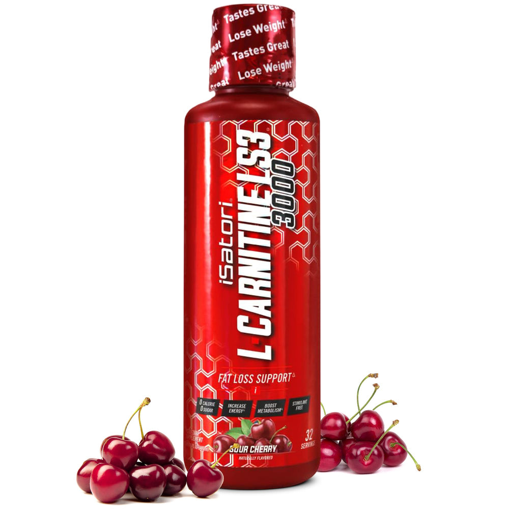 isatori L-Carnitine LS3 3000 bottle with sour cherry flavor offering clean energy support