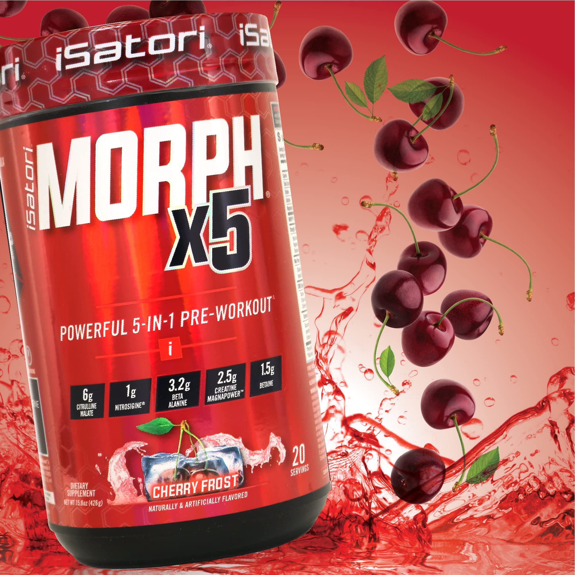iSatori Morph X5 Cherry Frost ingredient list highlighting Citrulline Malate and Magnapower