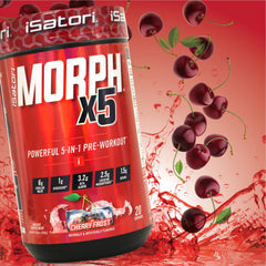 iSatori Morph X5 Cherry Frost ingredient list highlighting Citrulline Malate and Magnapower