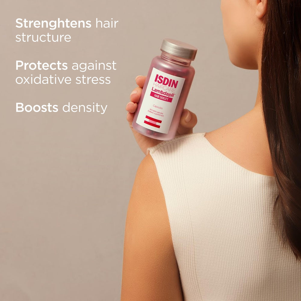 ISDIN Lambdapil capsules ingredients panel with taurine zinc biotin