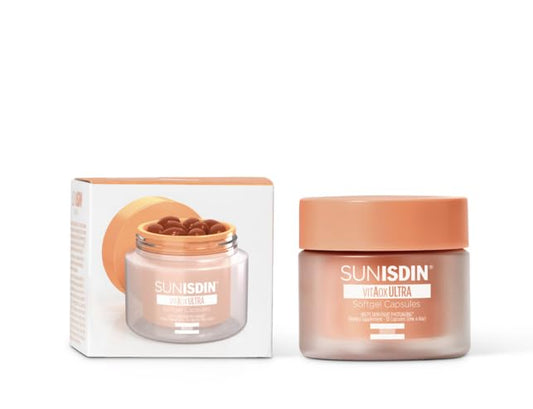 ISDIN SunISDIN bottle front view highlighting daily antioxidant support for radiant skin.