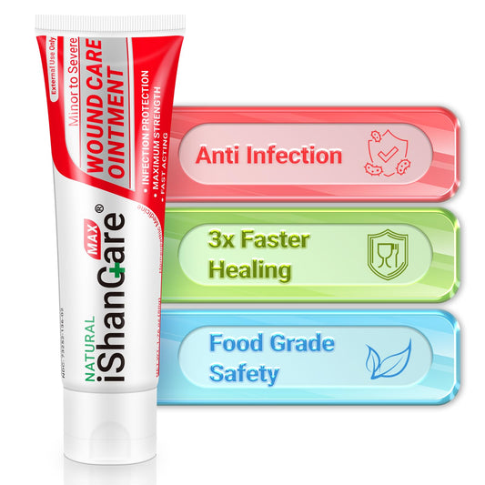 iShanCare Advanced Wound Healing Ointment on skin for barrier protection and repair support.