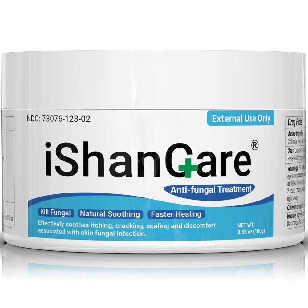 Ishancare Antifungal Cream bottle close-up showing brand and convenient packaging for daily use.
