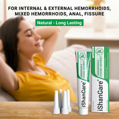 Applying Ishancare cream after long sitting to ease discomfort.