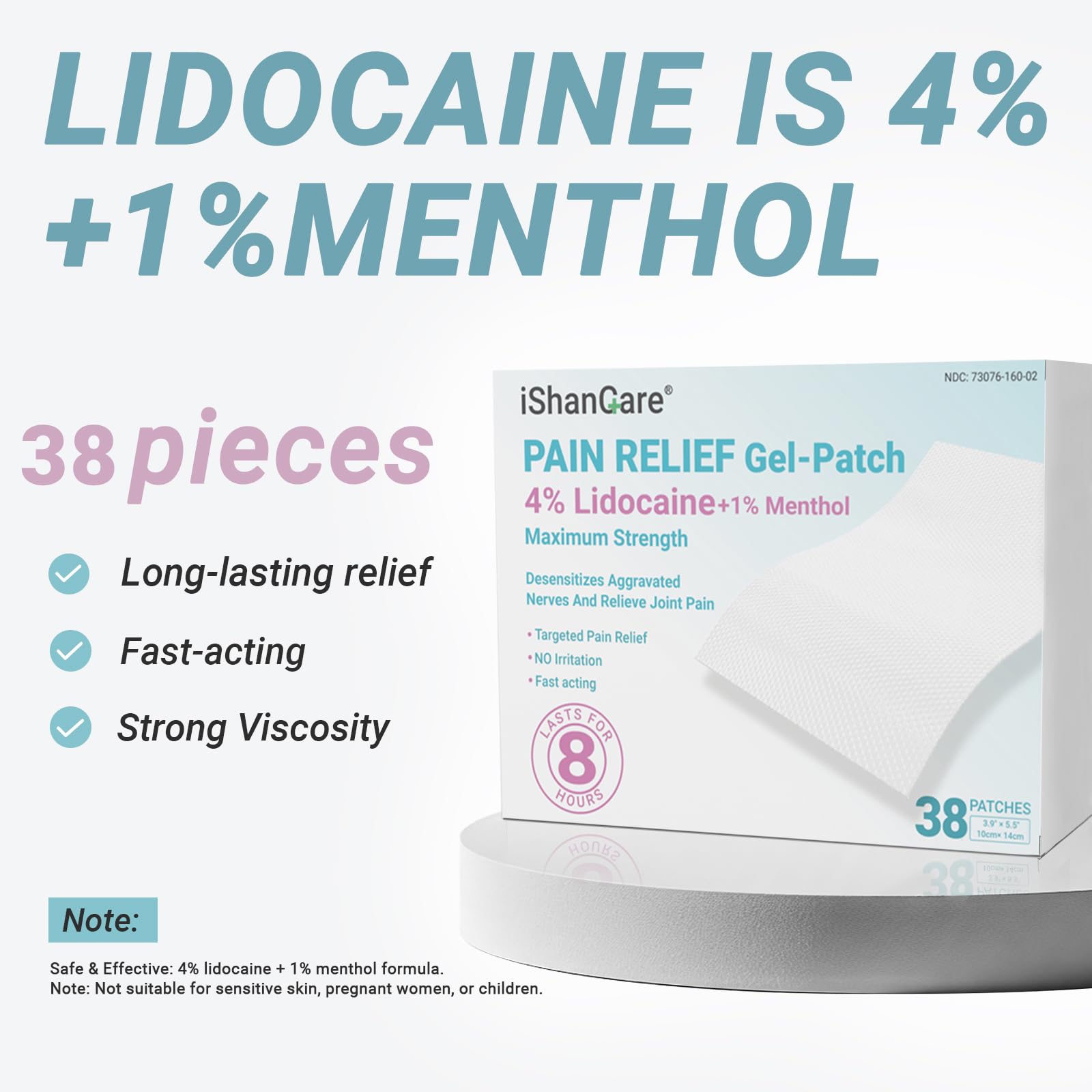 Ishancare lidocaine-menthol patch on neck and shoulders for upper-area relief.