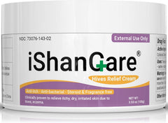 ishancare Urticaria Cream tube front shows quick relief for itching