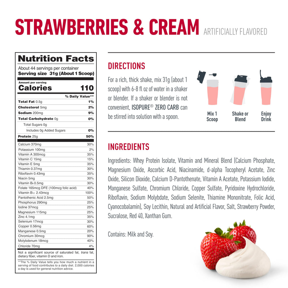 Isopure 3 lb container in kitchen setting supports 44 servings