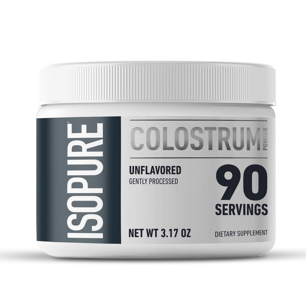 Isopure Bovine Colostrum Powder bottle ready for daily cold beverage use