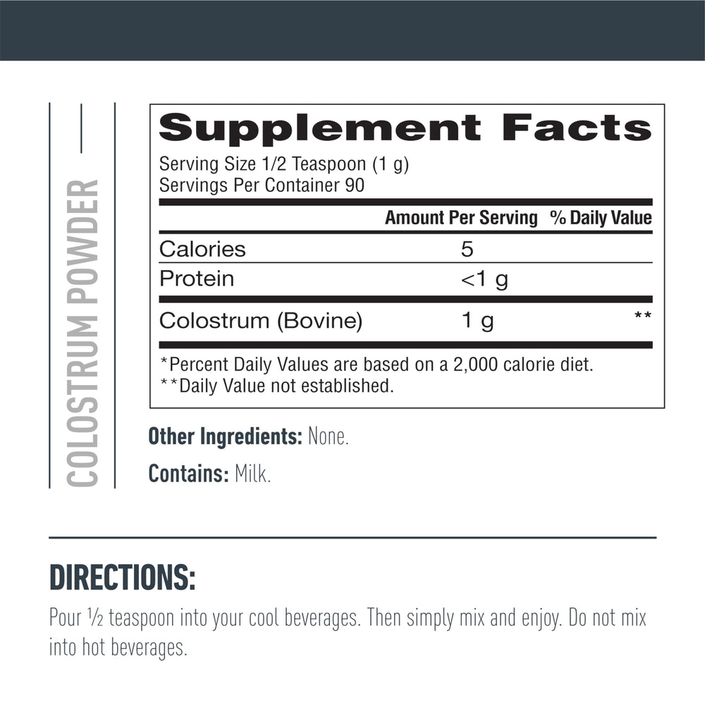 Isopure Bovine Colostrum Powder with a teaspoon measure for dosing