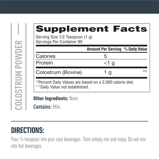 Isopure Bovine Colostrum Powder with a teaspoon measure for dosing