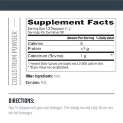 Isopure Bovine Colostrum Powder with a teaspoon measure for dosing