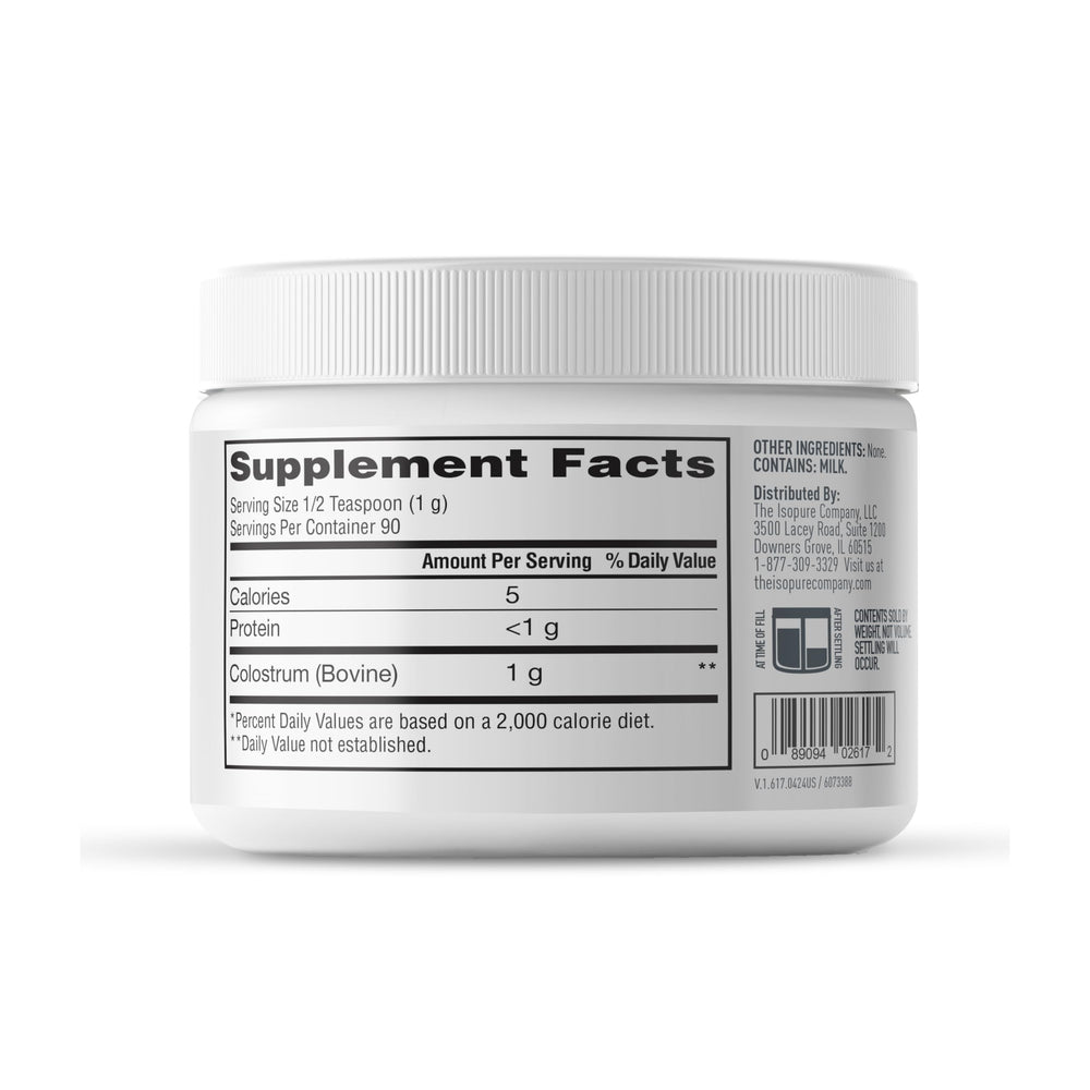 Isopure Bovine Colostrum Powder unflavored package blends with any flavor